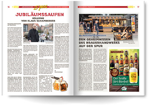Magazin Fränkisches Bierfest Doppelseite Innenteil mit Brauereiartikeln aufgeschlagen