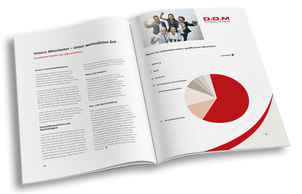 D.O.M Unternehmensbroschüre Doppelseite Innenteil aufgeklappt