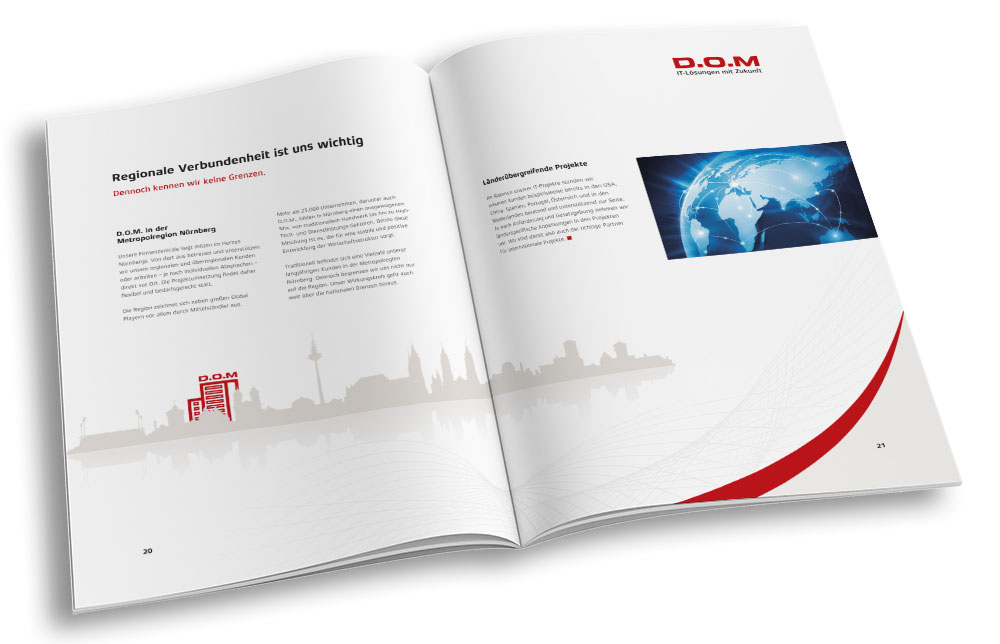 D.O.M Unternehmensbroschüre Doppelseite Innenteil aufgeklappt