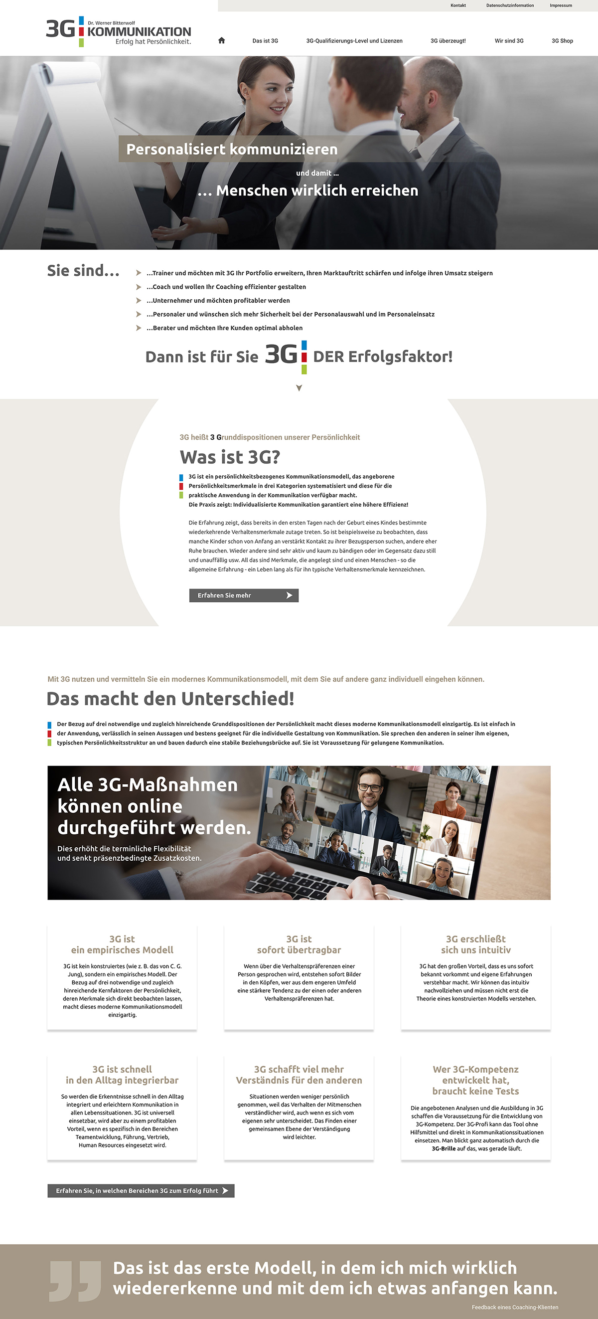 Startseite Internetauftritt 3G Kommunikation, Dr. Werner Bitterwolf